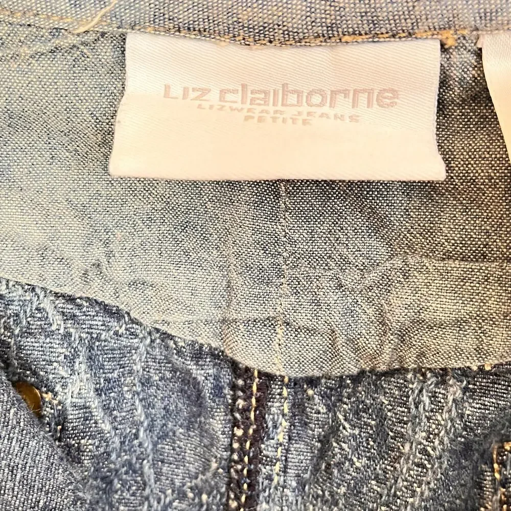 Vintage Liz Claiborne Petite Floral Blue Denim Skirt 8 Petite - Picture 4 of 11